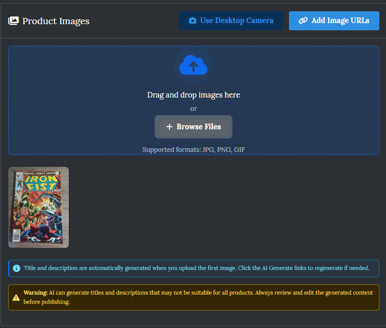 Product Image Upload Section